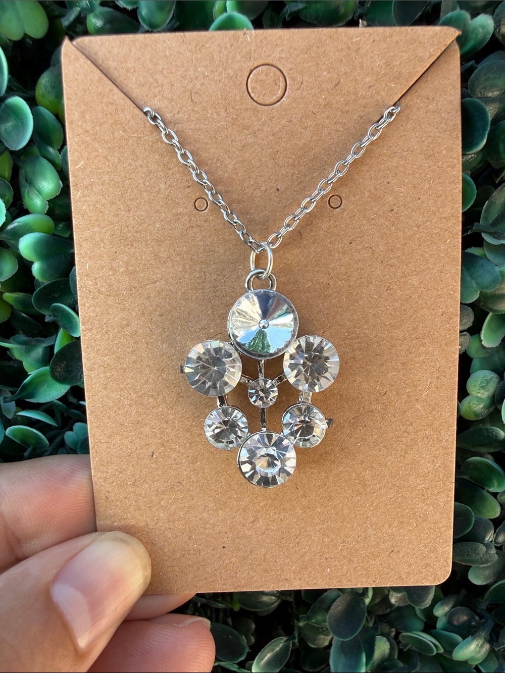 Repurposed Crystal Cluster Pendant Necklace - Silver Tone
